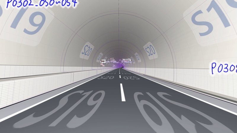 トンネルの3Dモデルを車道の目線で見たところ